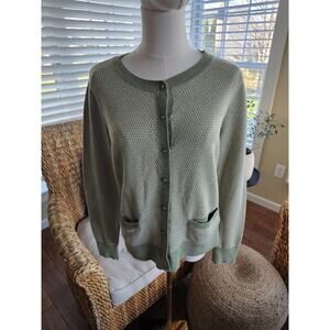 Eddie Bauer Cashmere Blend Cardigan Sweater Women's Size L Olive Green